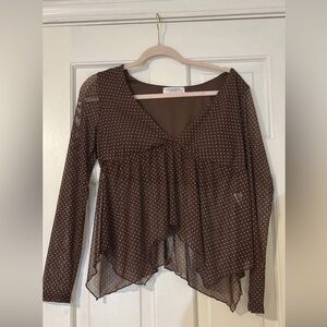 Chick Sheer Brown Polka Dot Blouse